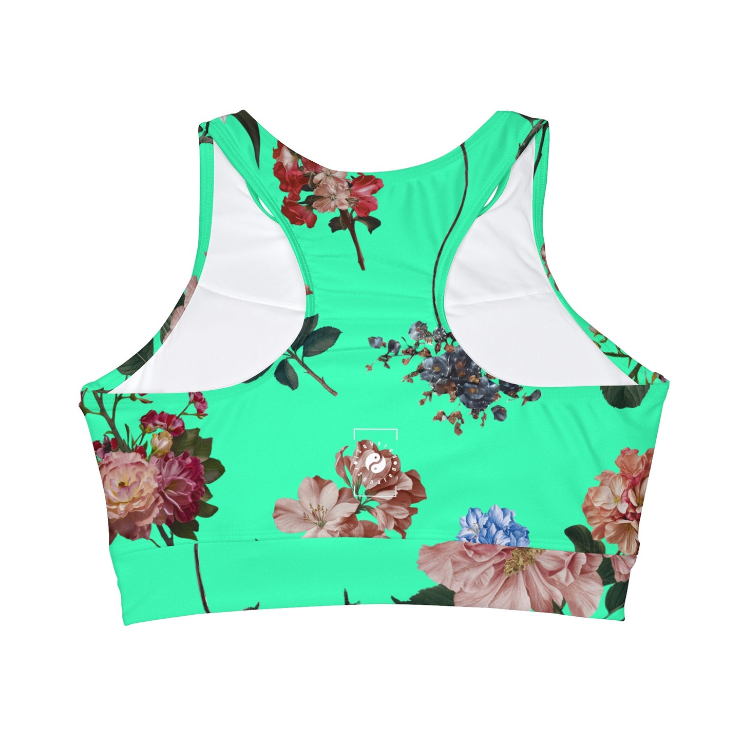 Botanicals on Turquoise - High Neck Crop Top