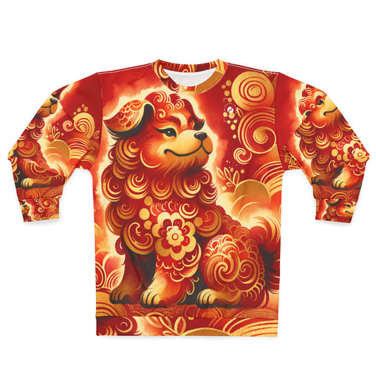 "Golden Canine Emissary on Crimson Tide: A Chinese New Year Odyssey" - Unisex Sweatshirt