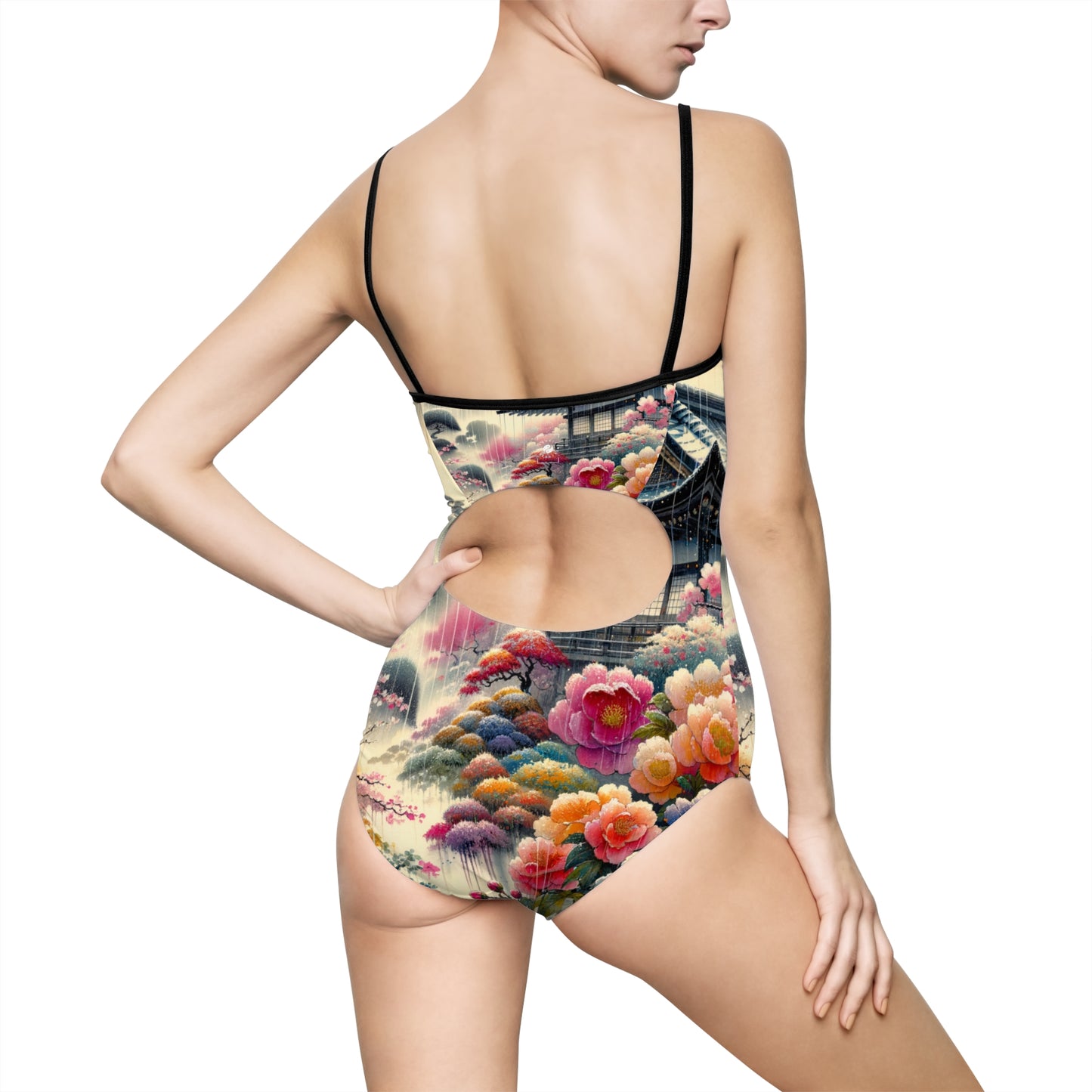 "Rain-drenched Sakura Spectrum" - Openback Swimsuit