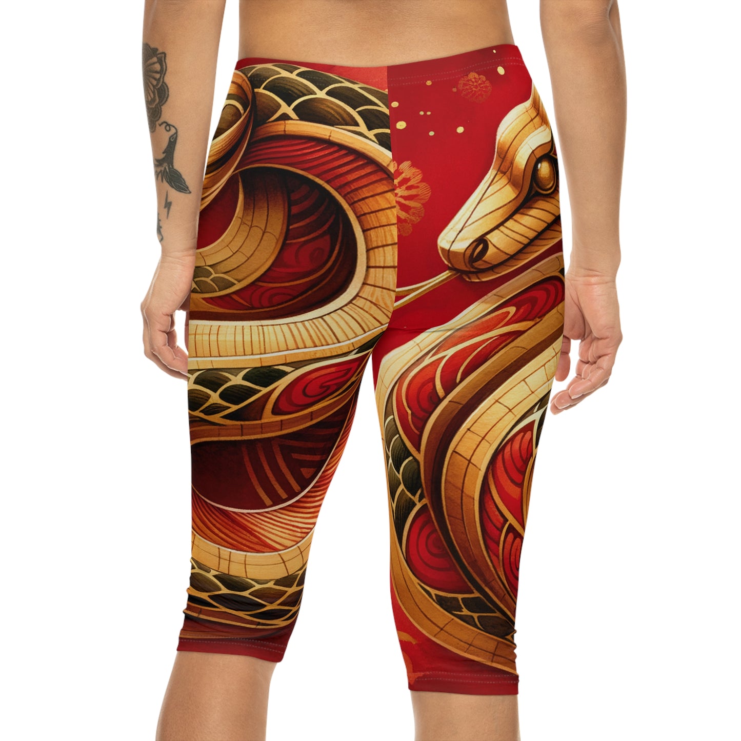 "Crimson Serenity: The Golden Snake" - Capri Shorts