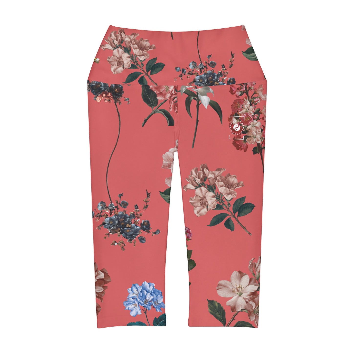 Botanicals on Coral - High Waisted Capri Leggings