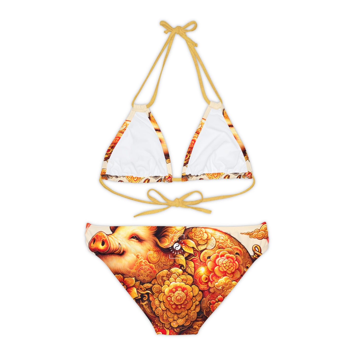 "Golden Prosperity: The Divine Swine Celebration" - Lace-up Bikini Set