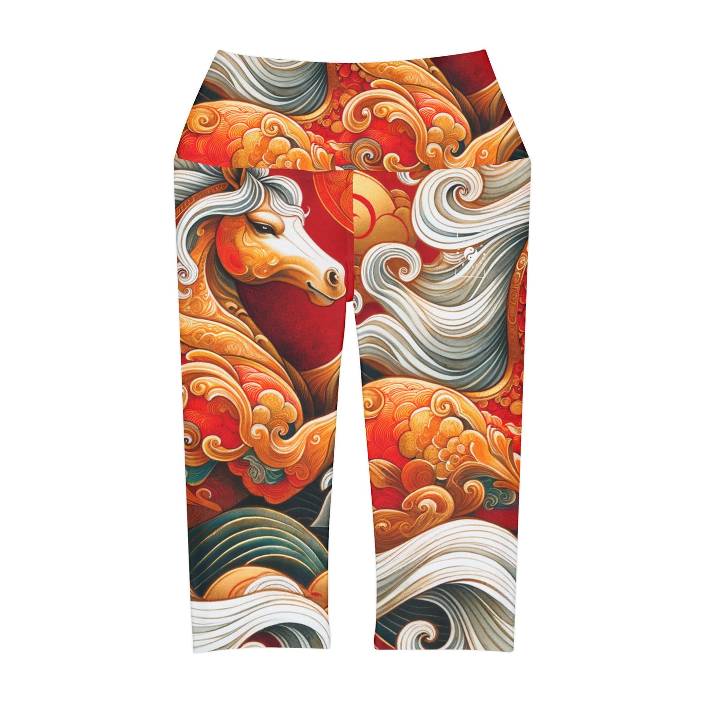 "Gold Gallop on Vermilion Vista: A Ode du Nouvel An lunaire" - Leggings Capri taille haute