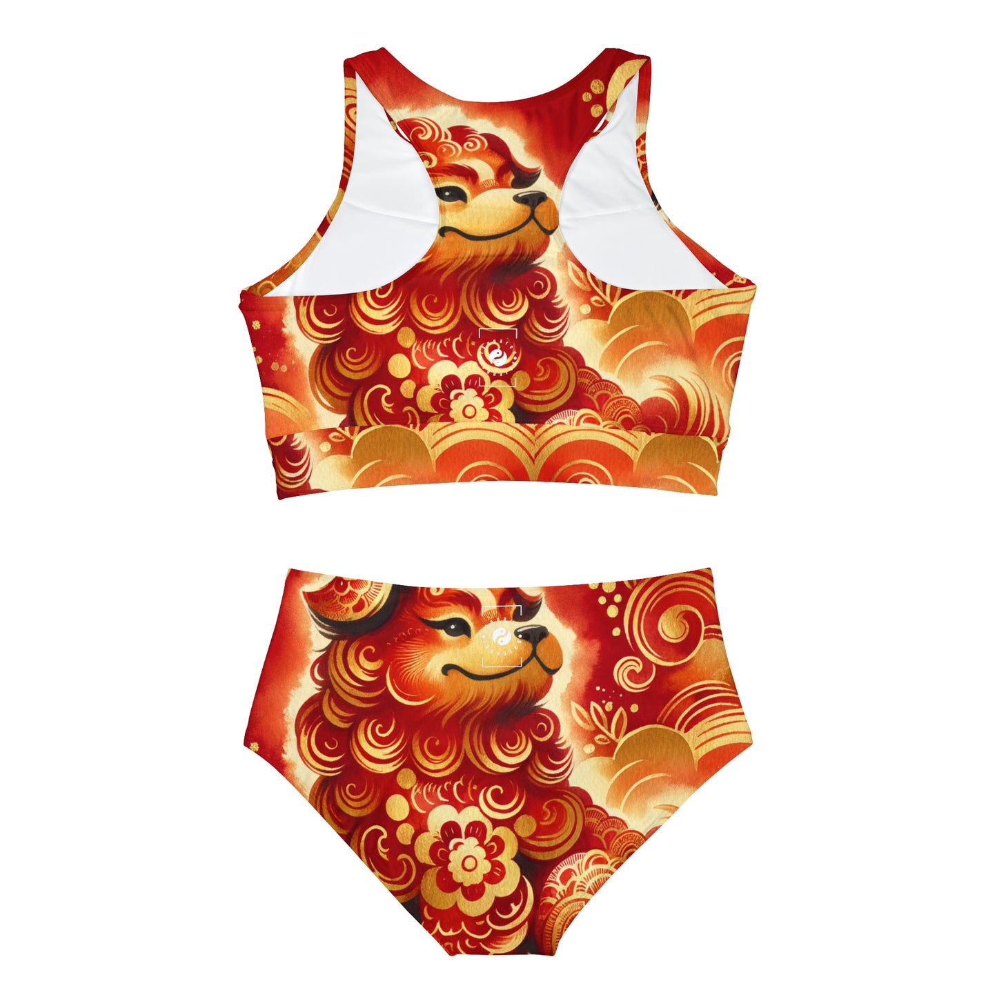 "Golden Canine Emissary on Crimson Tide: A Chinese New Year Odyssey" - Hot Yoga Bikini Set