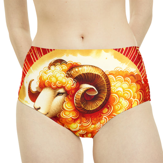 "Auspicious Gold of Divine Ewe: A Lunar New Year Revelry" - High Waisted Bikini Bottom