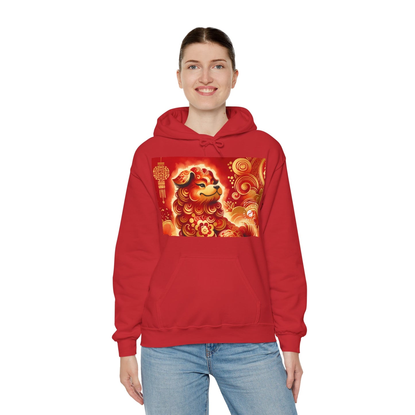 "Golden Canine Emissary on Crimson Tide: A Chinese New Year Odyssey" - Hoodie