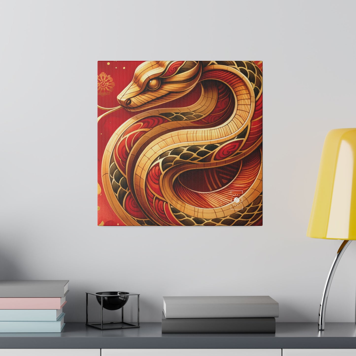 « Crimson Serenity : Le serpent d'or » – Impression sur toile