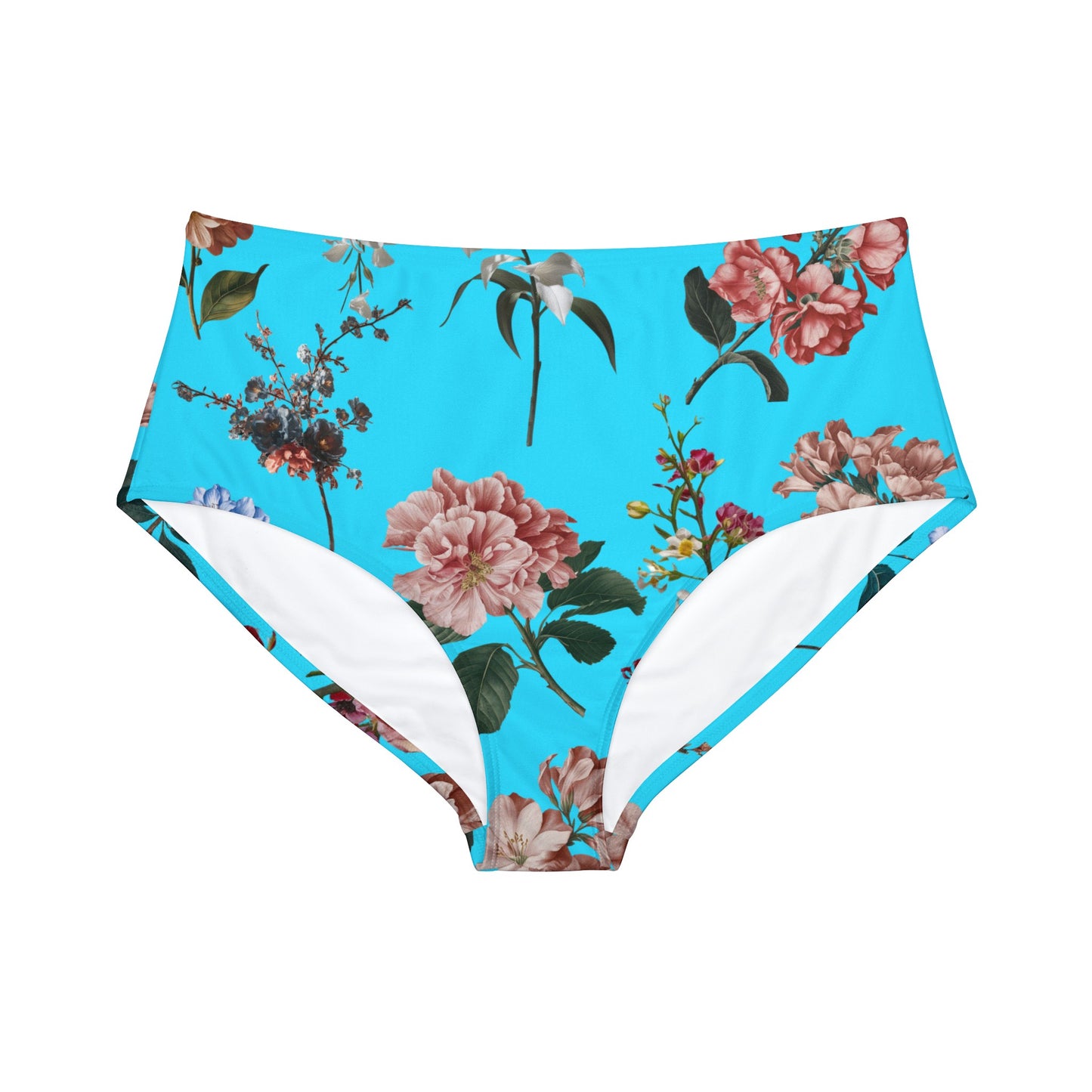 Botanicals on Azure - High Waisted Bikini Bottom