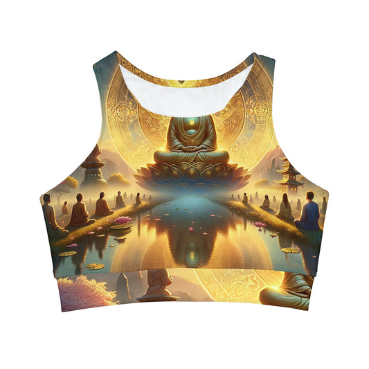 "Serenity in Transience: Illuminations of the Heart Sutra" - High Neck Crop Top