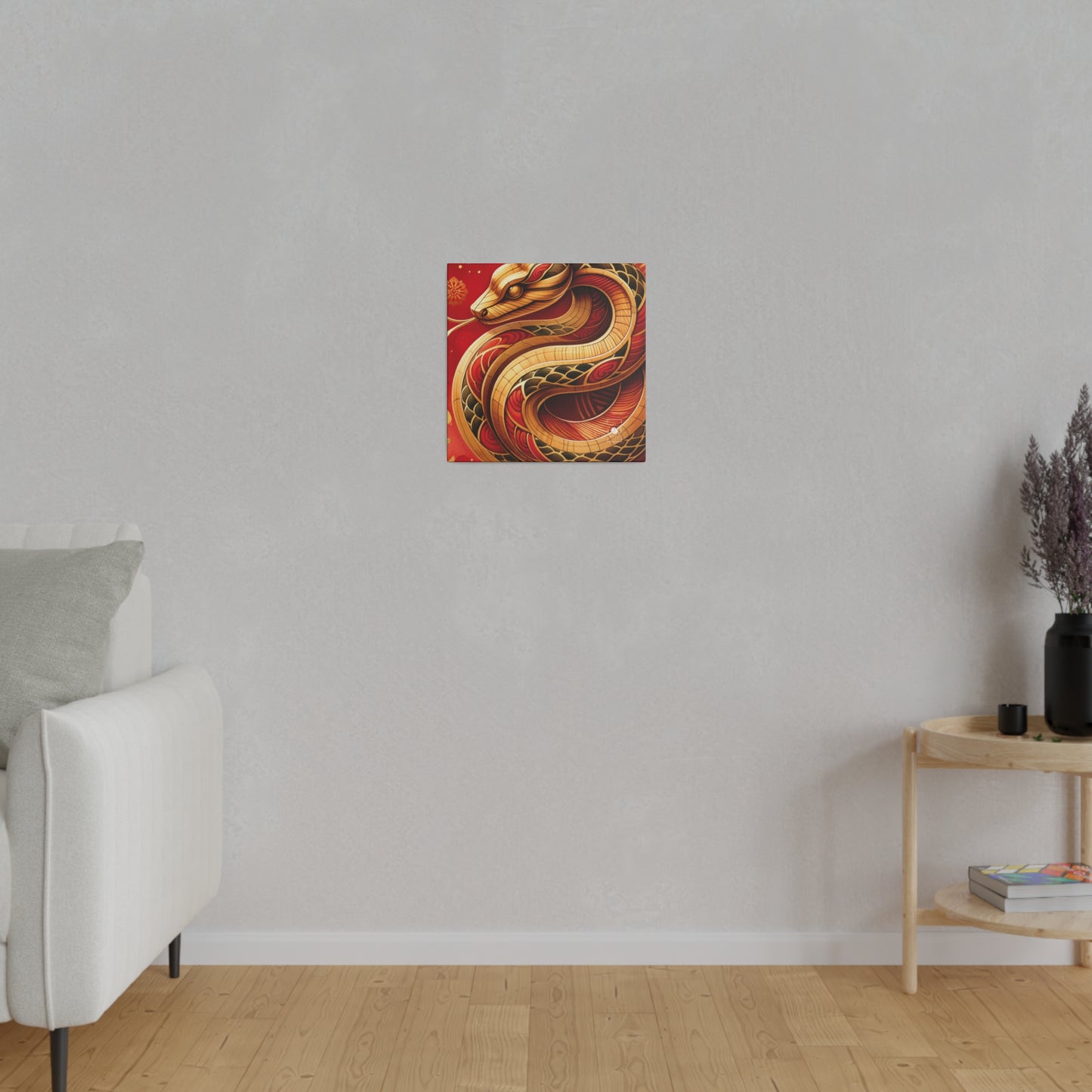 « Crimson Serenity : Le serpent d'or » – Impression sur toile