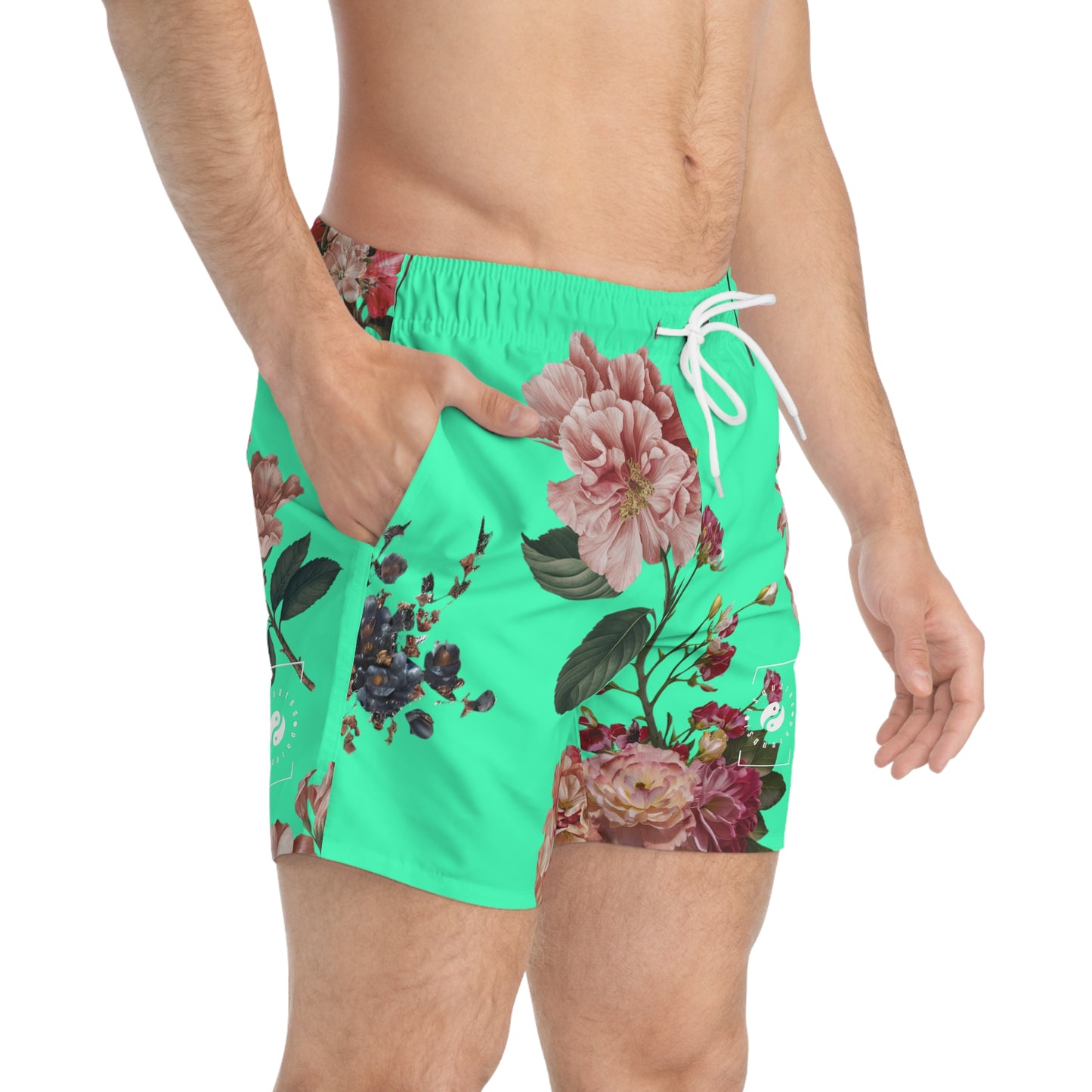 Botanicals on Turquoise - Swim Trunks for Men