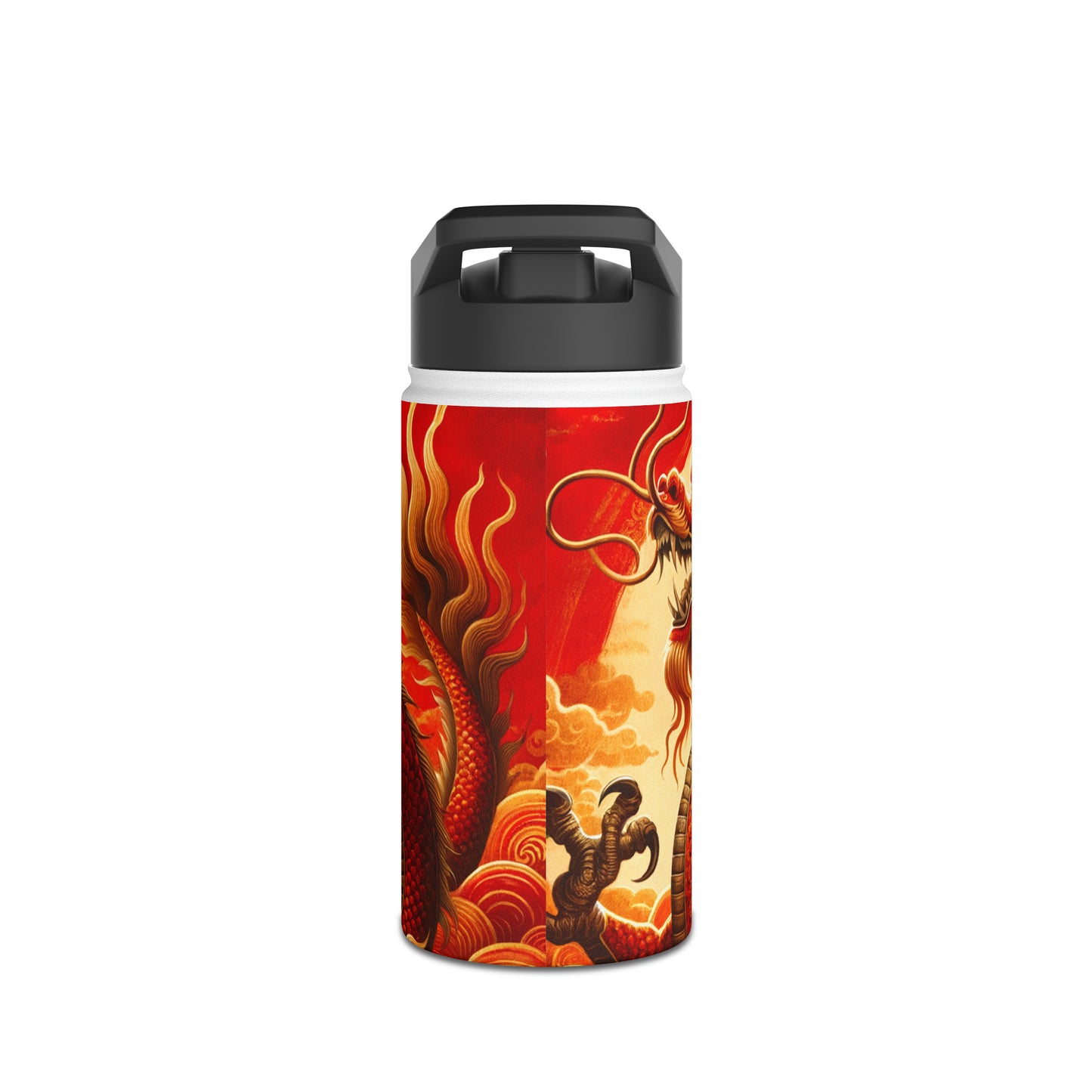 "Golden Dragon Dance in the Crimson Twilight" - Water Bottle