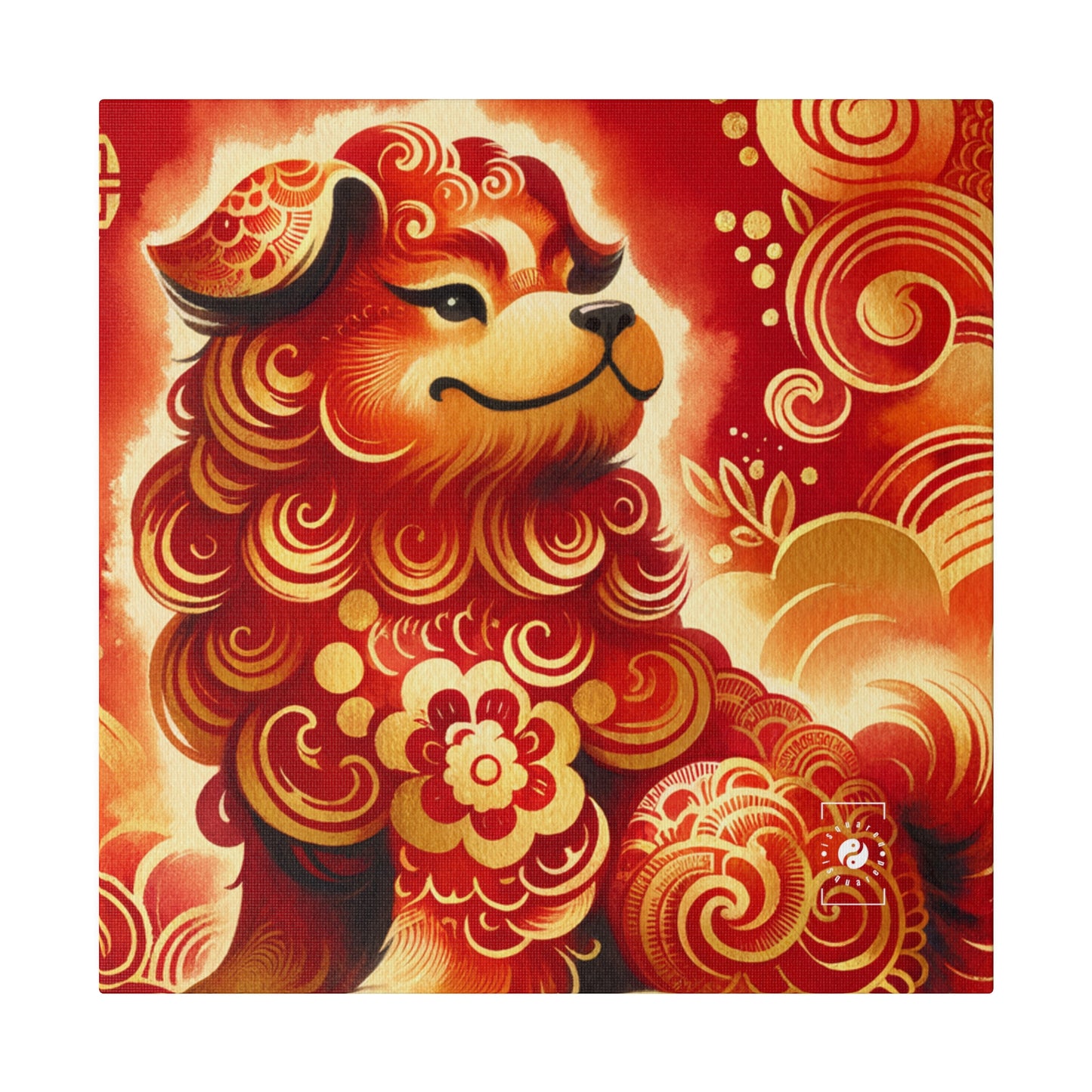 "Golden Canine Emissary on Crimson Tide: A Chinese New Year Odyssey" - Art Print Canvas