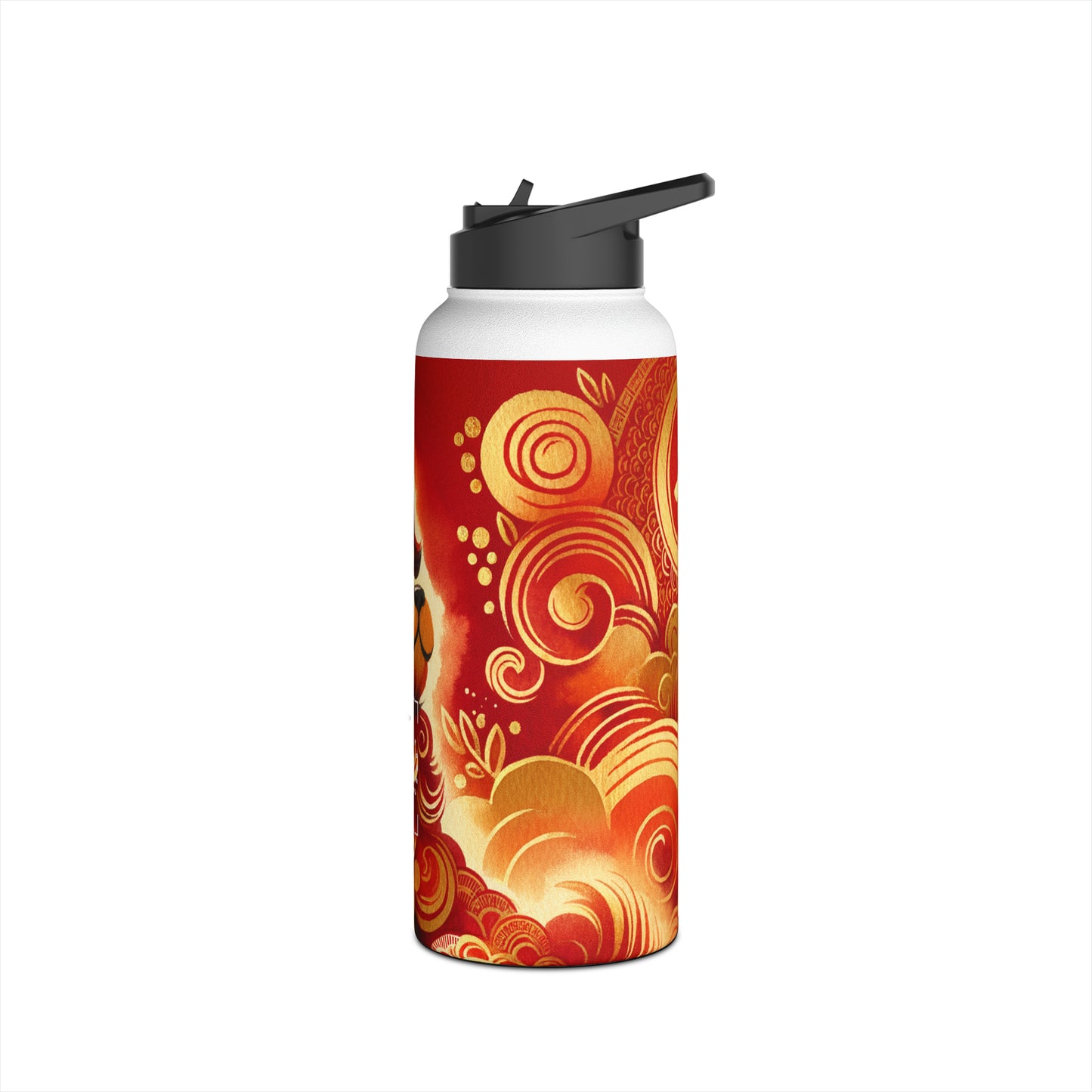 "Golden Canine Emissary on Crimson Tide: A Chinese New Year Odyssey" - Water Bottle