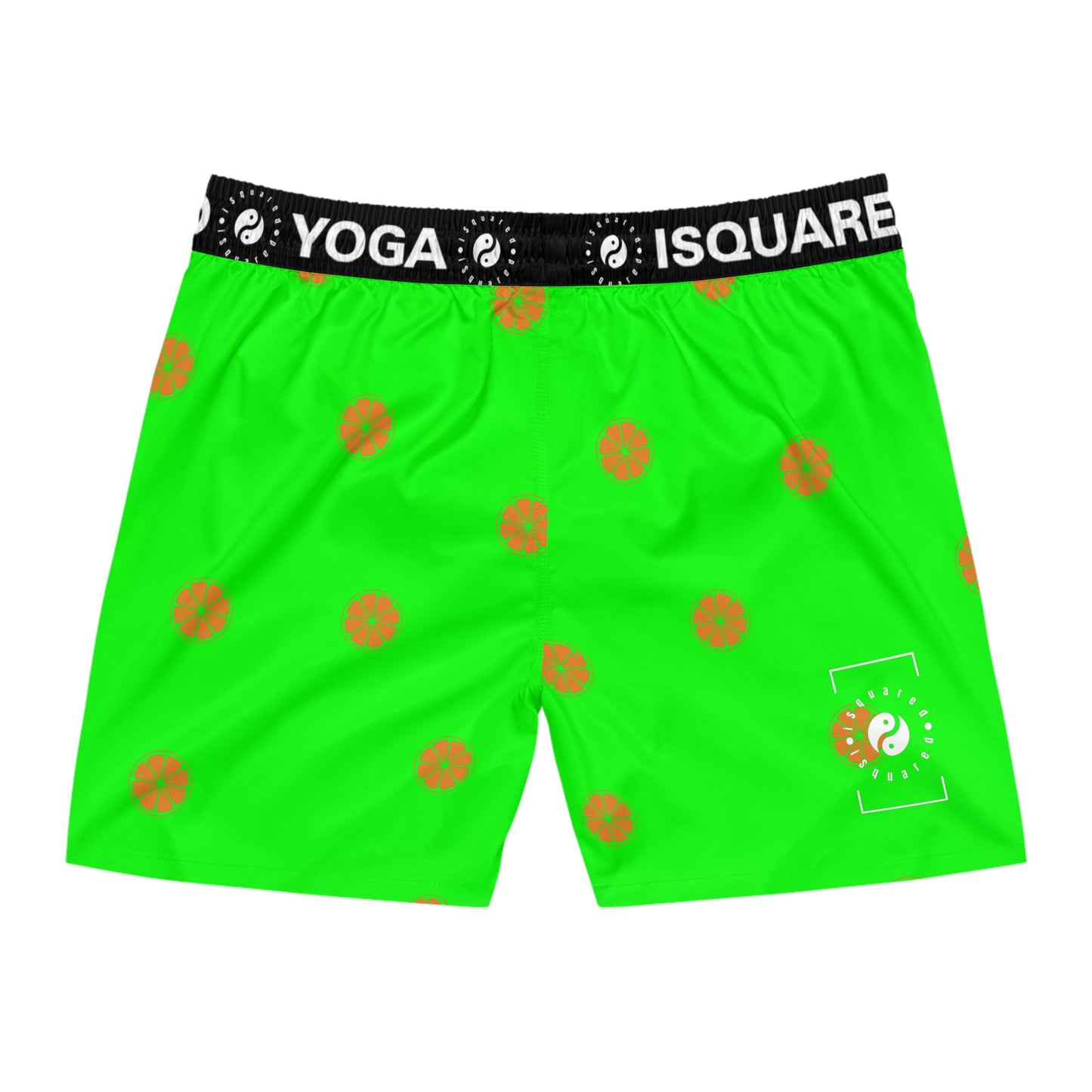 #05FD00 Lime Green + Mandarin - Swim Shorts (Mid-Length) for Men