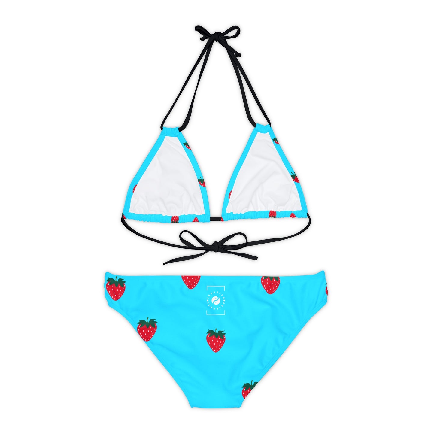 #22DEFF Light Blue + Strawberry - Lace-up Bikini Set