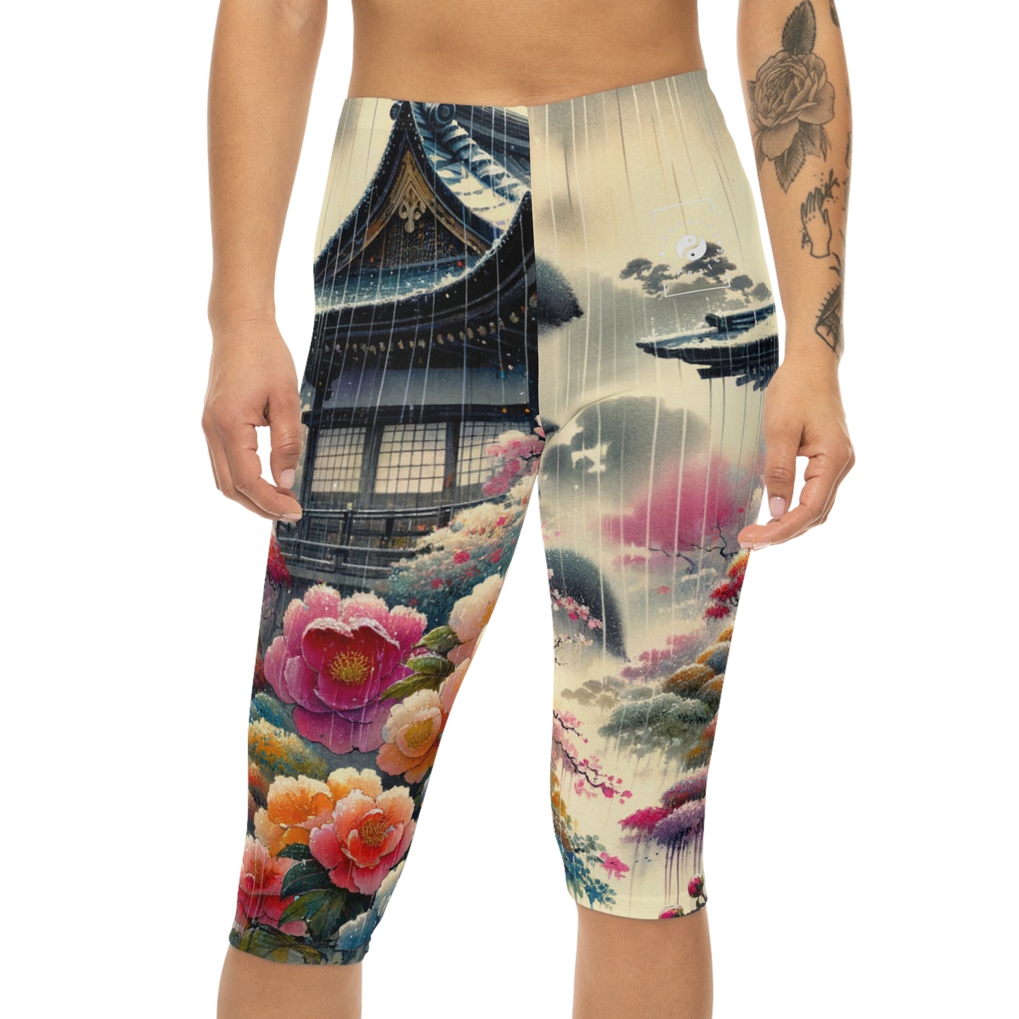 "Rain-drenched Sakura Spectrum" - Capri Shorts