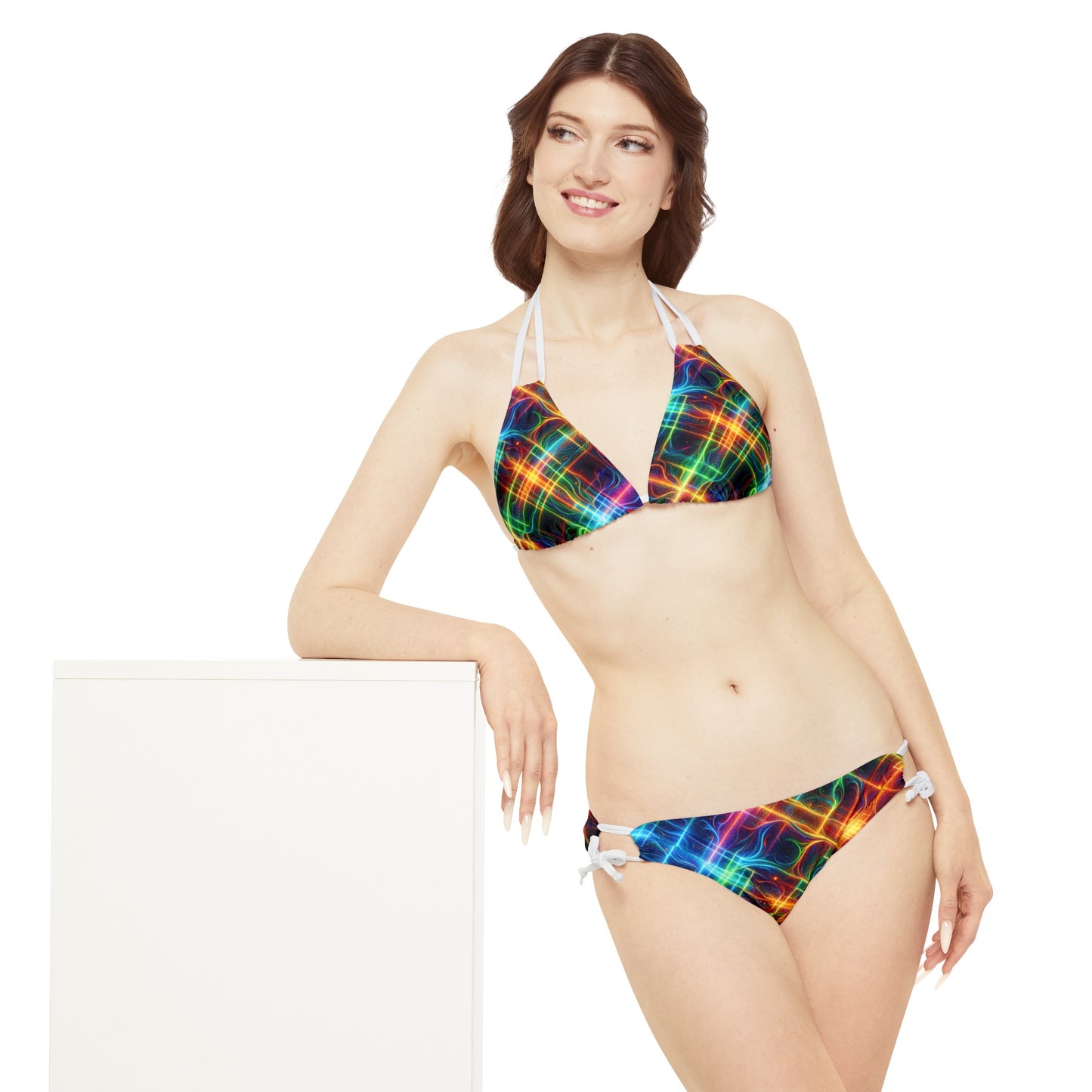 "Neon Plaid Luminosity Matrix" - Lace-up Bikini Set