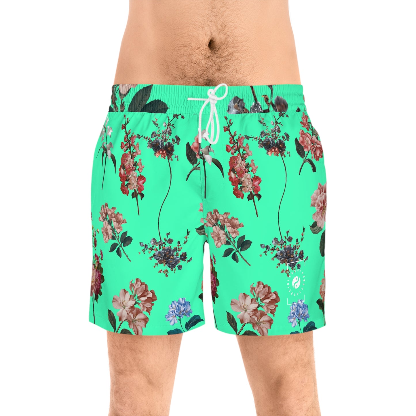 Botanicals on Turquoise - Swim Shorts (Mid-Length) for Men