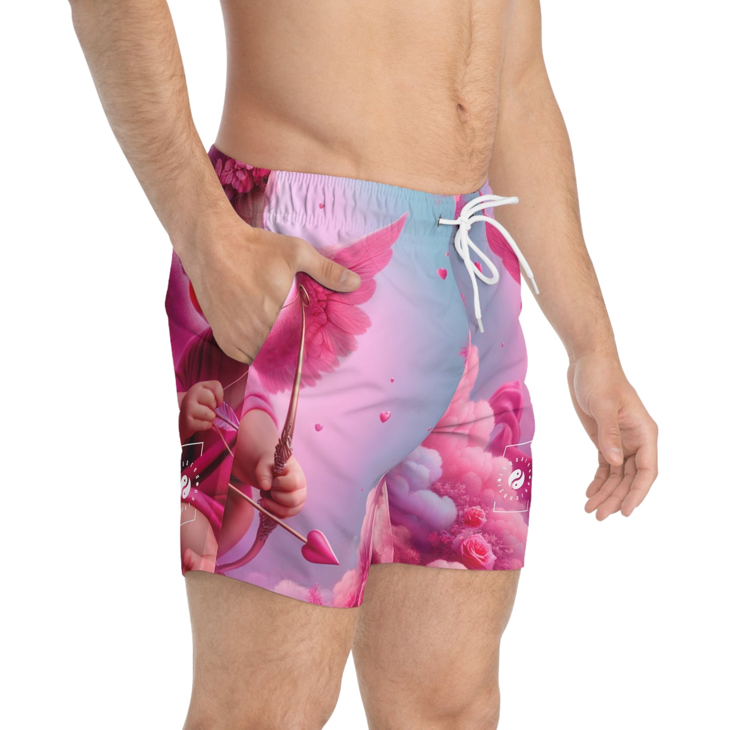 "Bold Blush: A Cupid's Love Affair" - Swim Trunks for Men