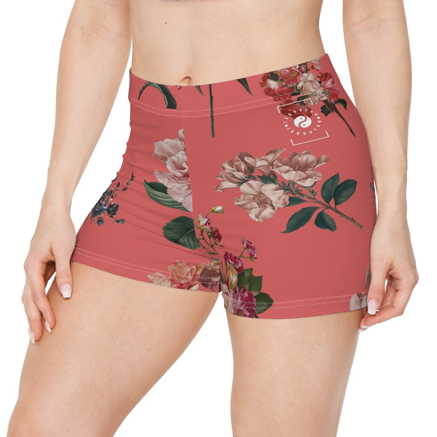 Botanicals on Coral - Mini Hot Yoga Short