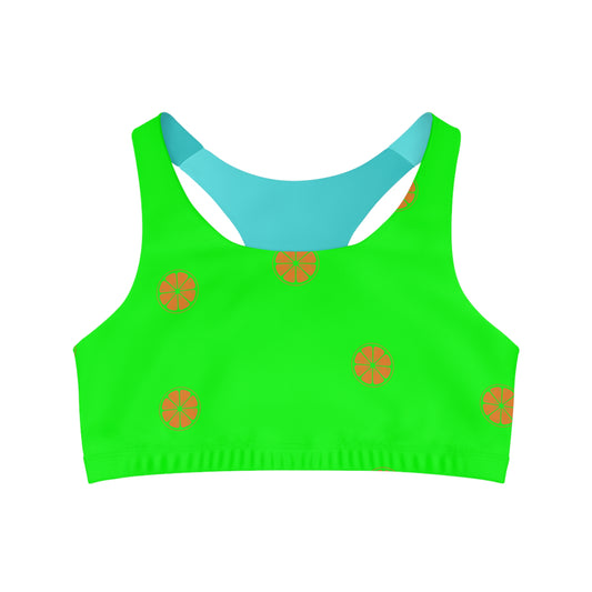 #05FD00 Lime Green + Mandarin - Seamless Sports Bra