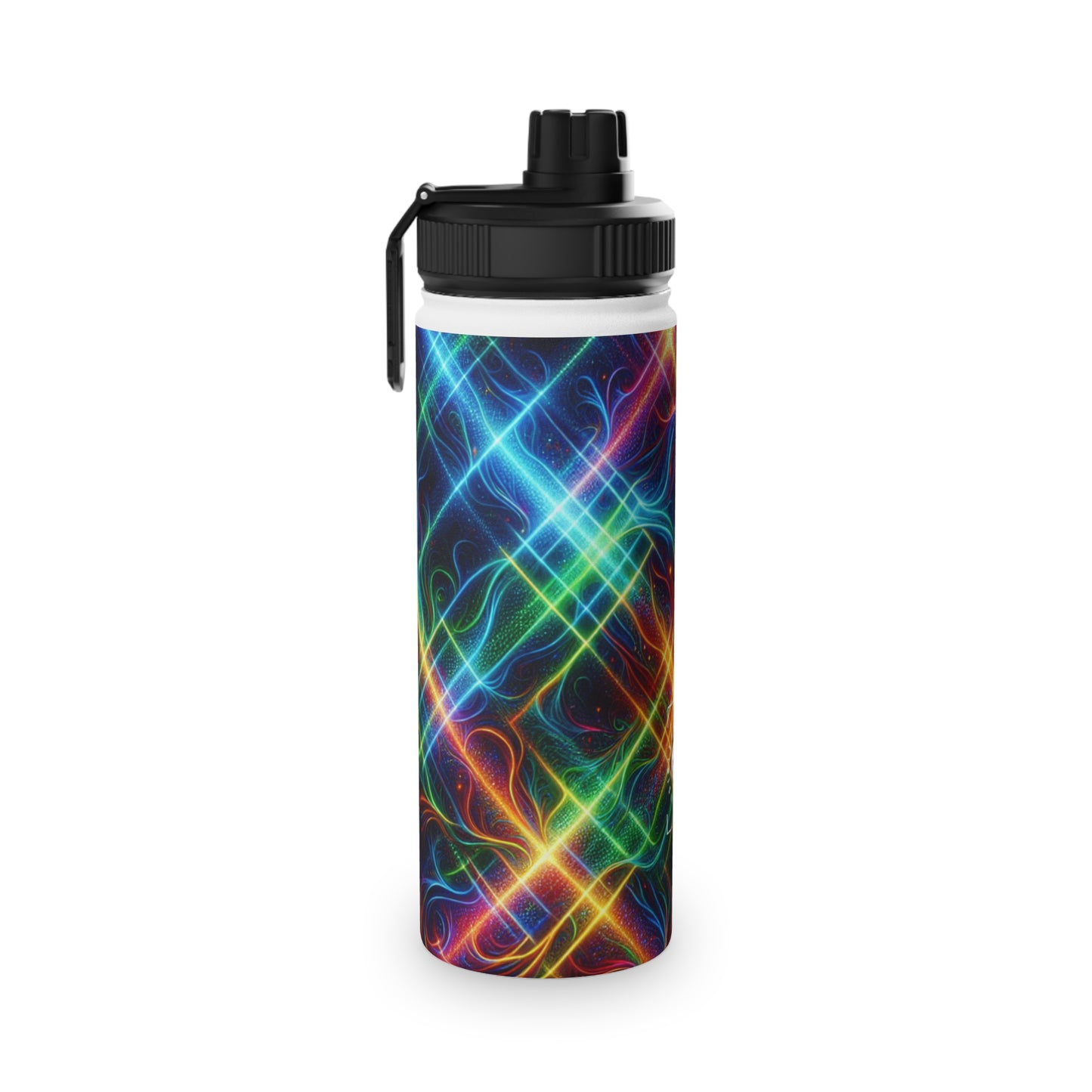 "Neon Plaid Luminosity Matrix" - Sports Water Bottle