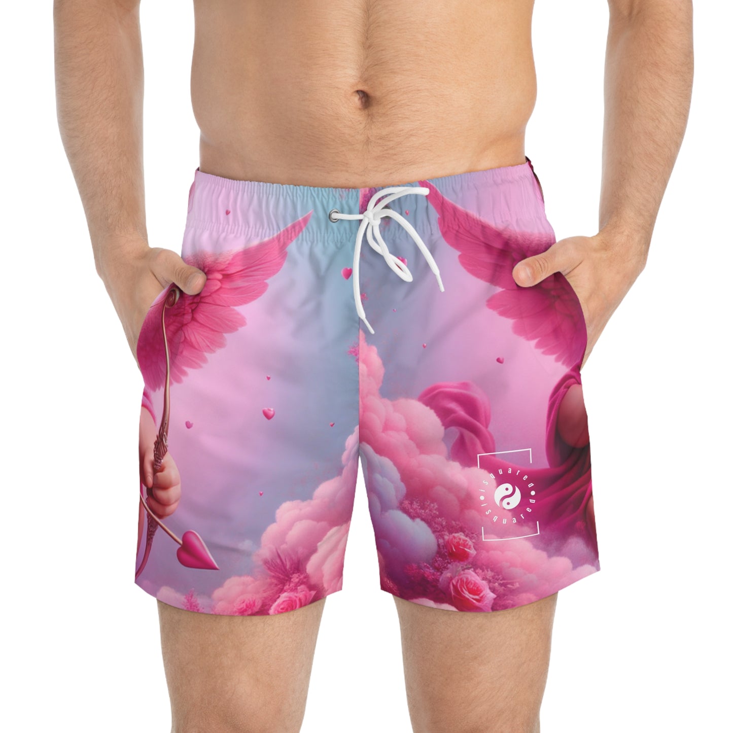 "Bold Blush: A Cupid's Love Affair" - Swim Trunks for Men