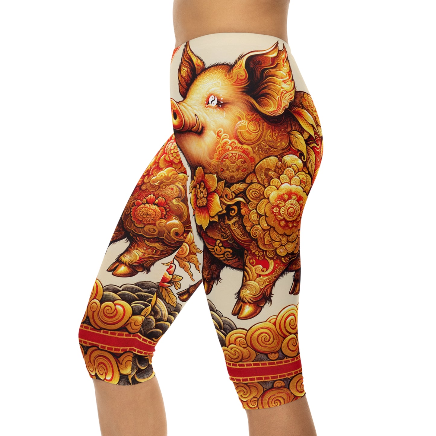 "Golden Prosperity: The Divine Boar Celebration" - Capri Shorts