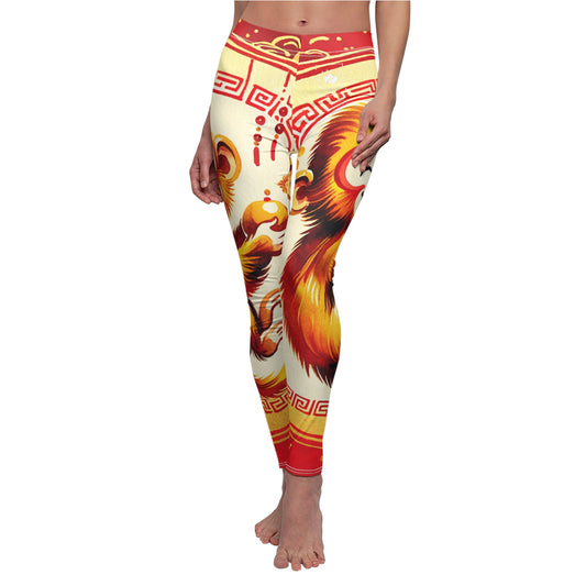 "Golden Simian Serenity in Scarlet Radiance" - Casual Leggings