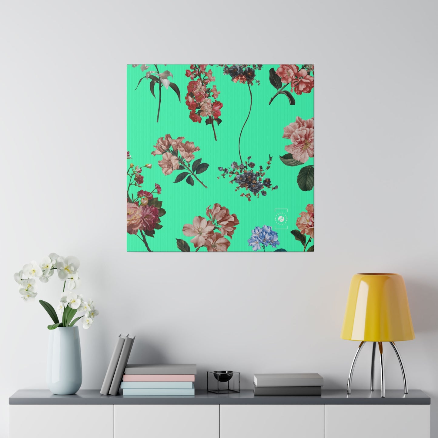 Botanicals on Turquoise - Art Print Canvas