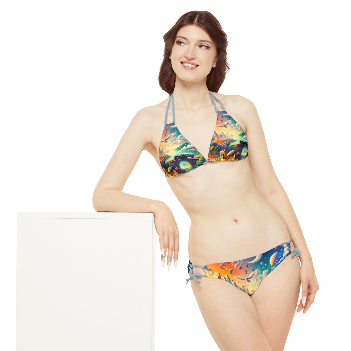 "Mirrors of Metaphor: A Murakami Odyssey" - Lace-up Bikini Set