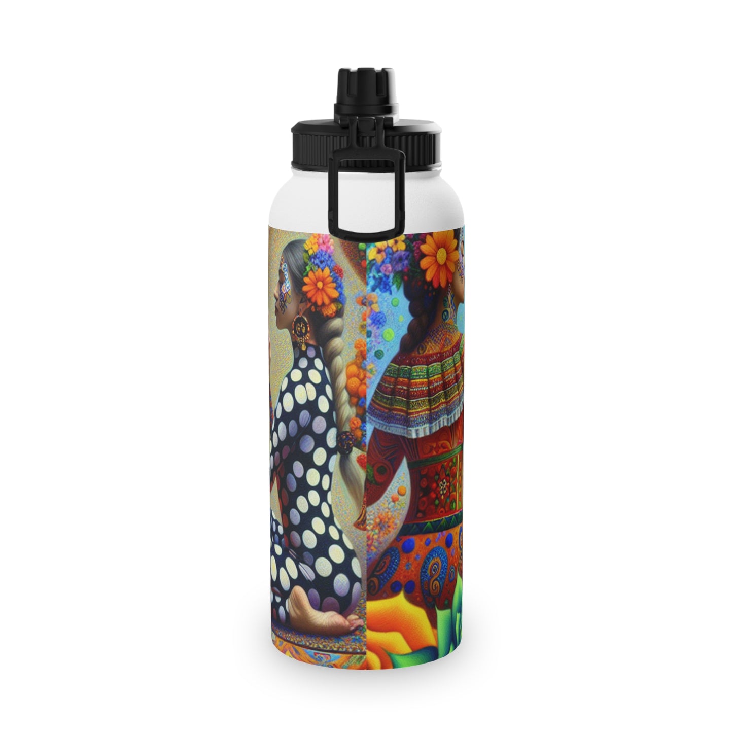 "Kahlo-Kusama Blossom Asanas: A Surreal Yoga Symphony" - Sports Water Bottle