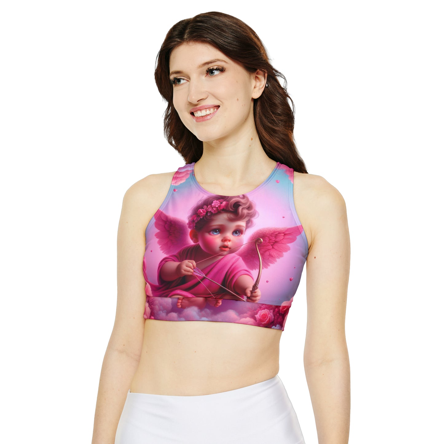 "Bold Blush: A Cupid's Love Affair" - Lined & Padded Sports Bra