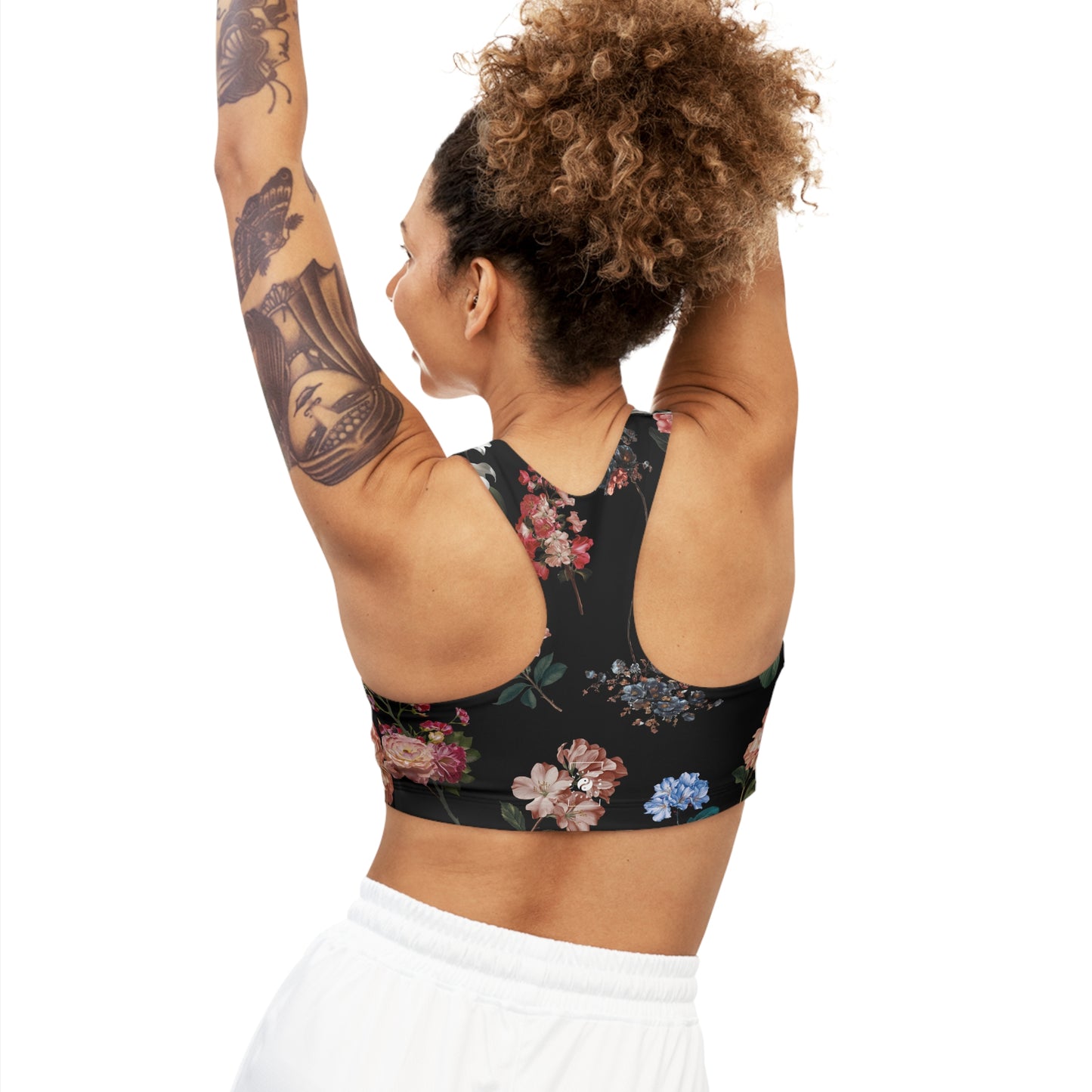 Botanicals on Black - Seamless Sports Bra