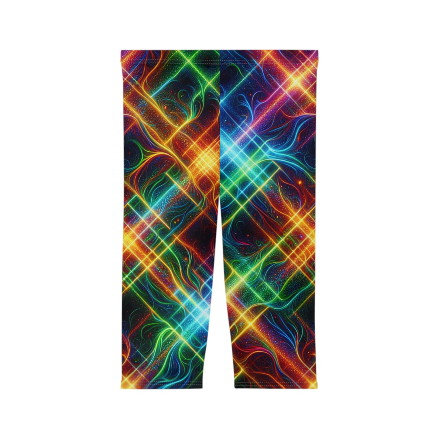 "Neon Plaid Luminosity Matrix" - Capri Shorts