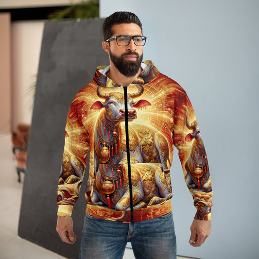 "Golden Euphoria: A Dance of the Divine Bovine" - Zip Hoodie