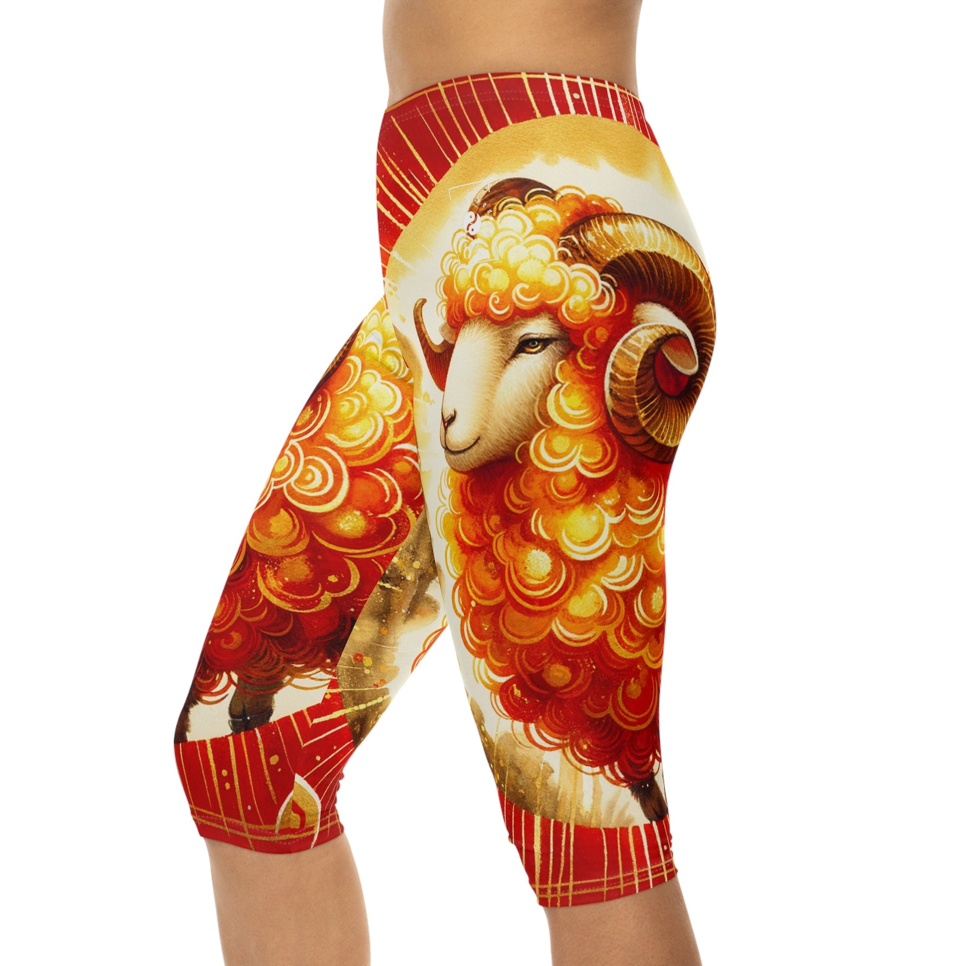 "Auspicious Gold of Divine Ewe: A Lunar New Year Revelry" - Capri Shorts - iSquaredYoga