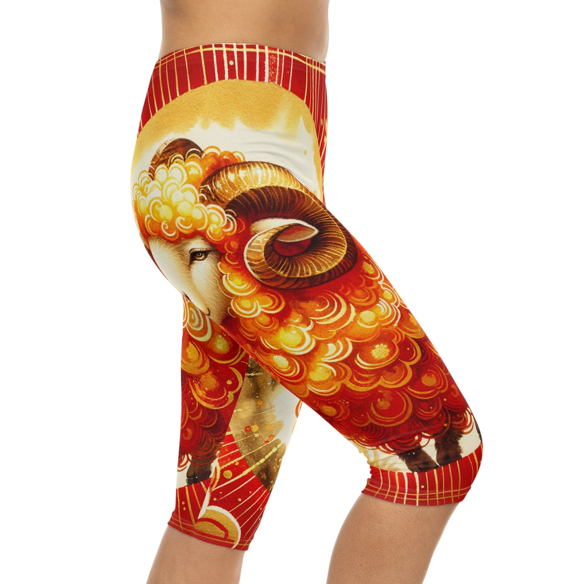 "Auspicious Gold of Divine Ewe: A Lunar New Year Revelry" - Capri Shorts - iSquaredYoga