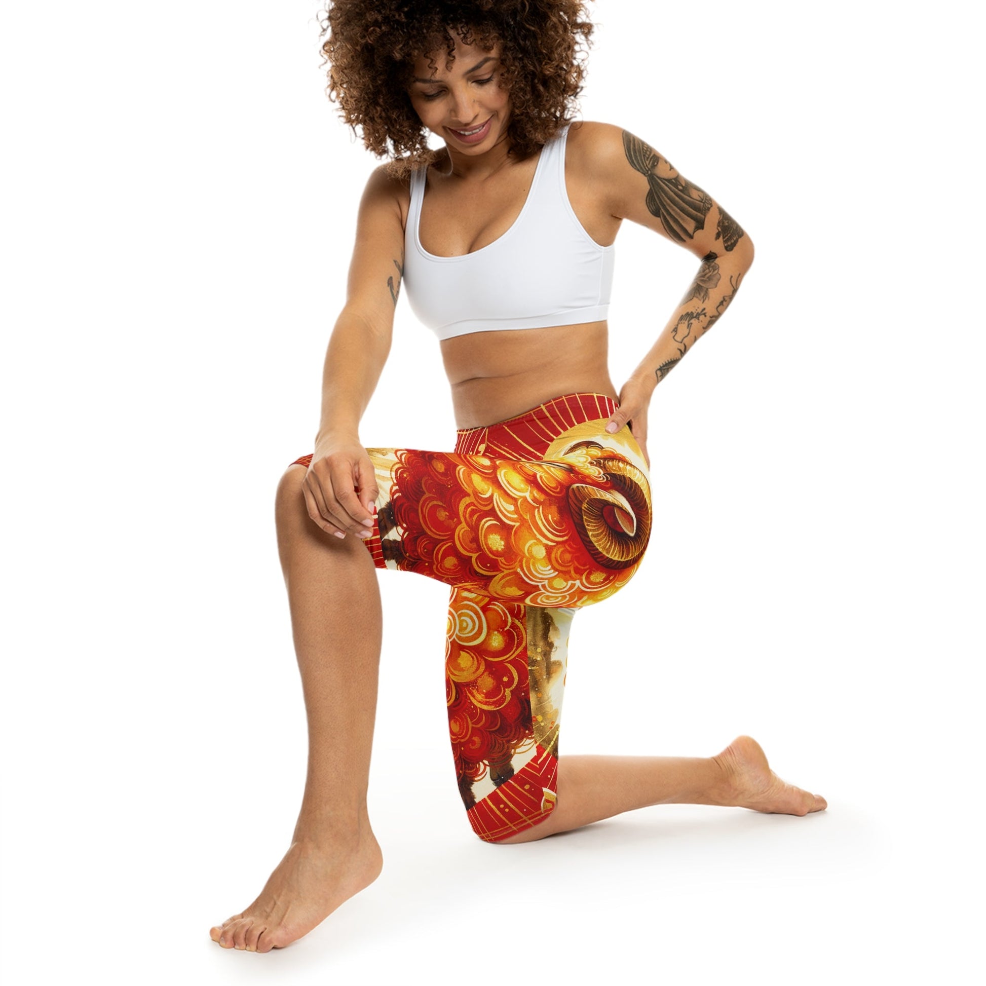 "Auspicious Gold of Divine Ewe: A Lunar New Year Revelry" - Capri Shorts - iSquaredYoga