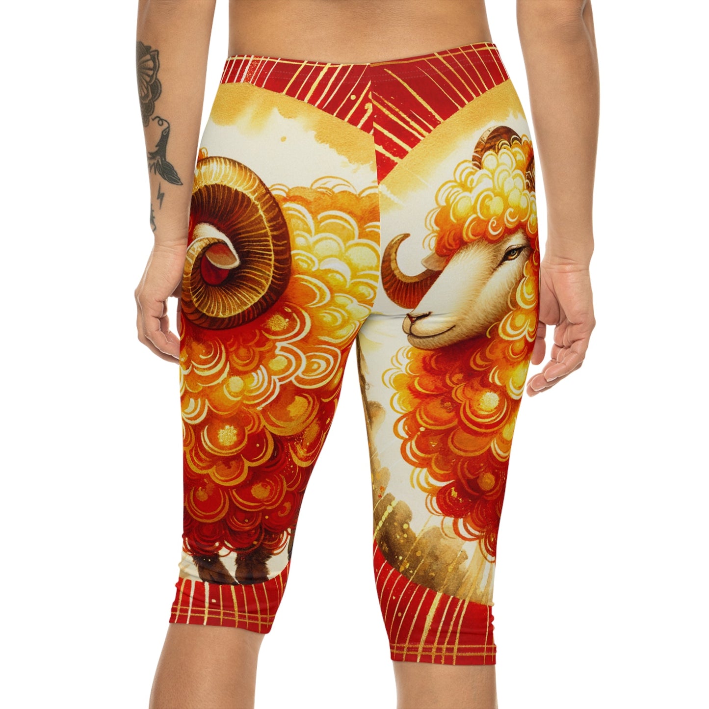 "Auspicious Gold of Divine Ewe: A Lunar New Year Revelry" - Capri Shorts - iSquaredYoga