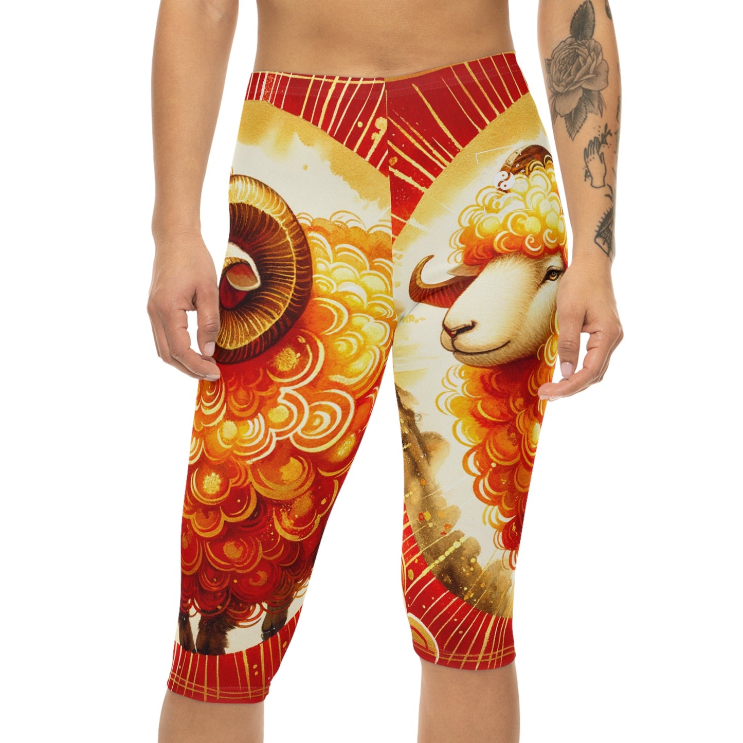 "Auspicious Gold of Divine Ewe: A Lunar New Year Revelry" - Capri Shorts - iSquaredYoga