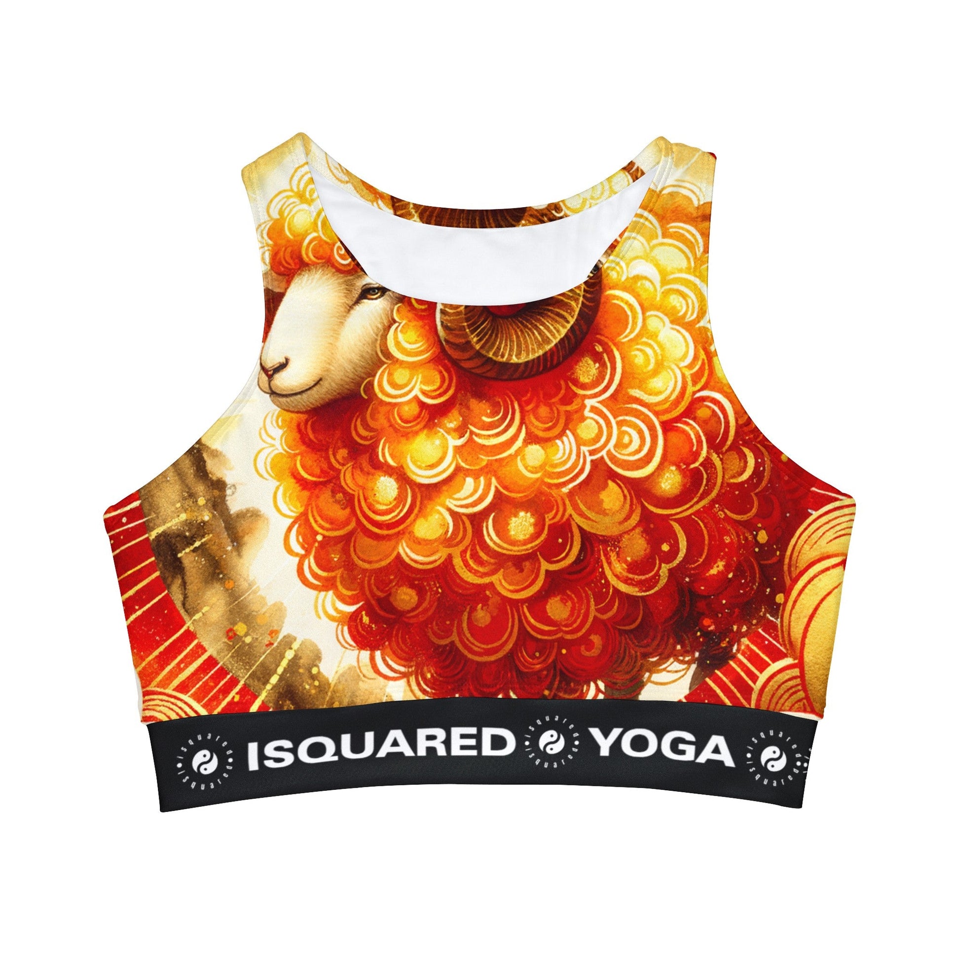 "Auspicious Gold of Divine Ewe: A Lunar New Year Revelry" - High Neck Crop Top - iSquaredYoga