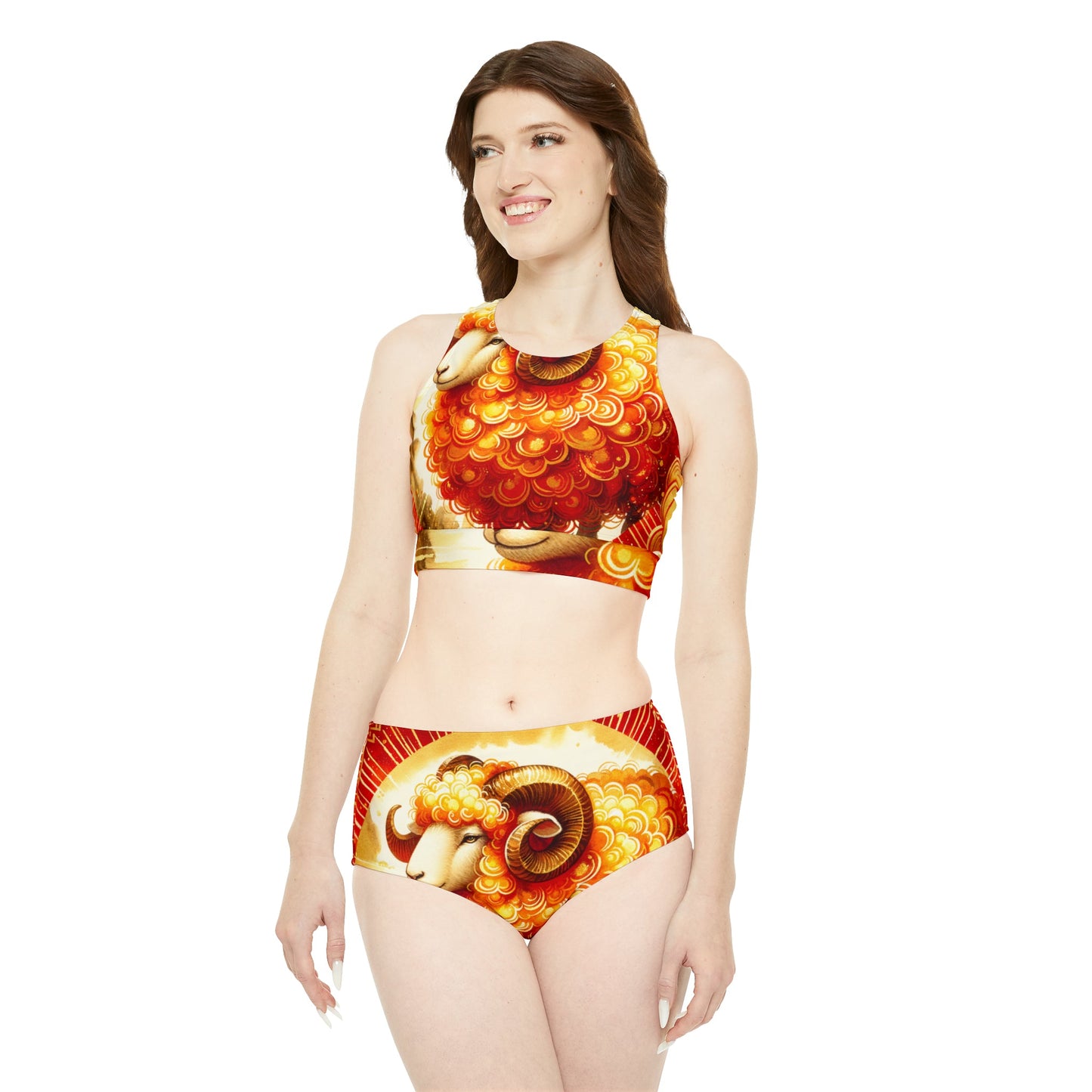 "Auspicious Gold of Divine Ewe: A Lunar New Year Revelry" - Hot Yoga Bikini Set - iSquaredYoga