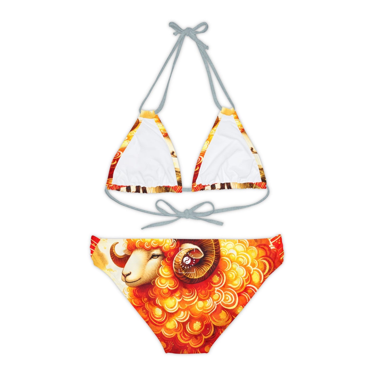 "Auspicious Gold of Divine Ewe: A Lunar New Year Revelry" - Lace - up Bikini Set - iSquaredYoga