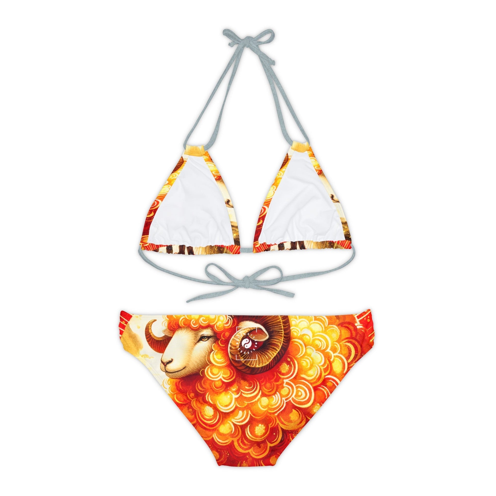 "Auspicious Gold of Divine Ewe: A Lunar New Year Revelry" - Lace - up Bikini Set - iSquaredYoga