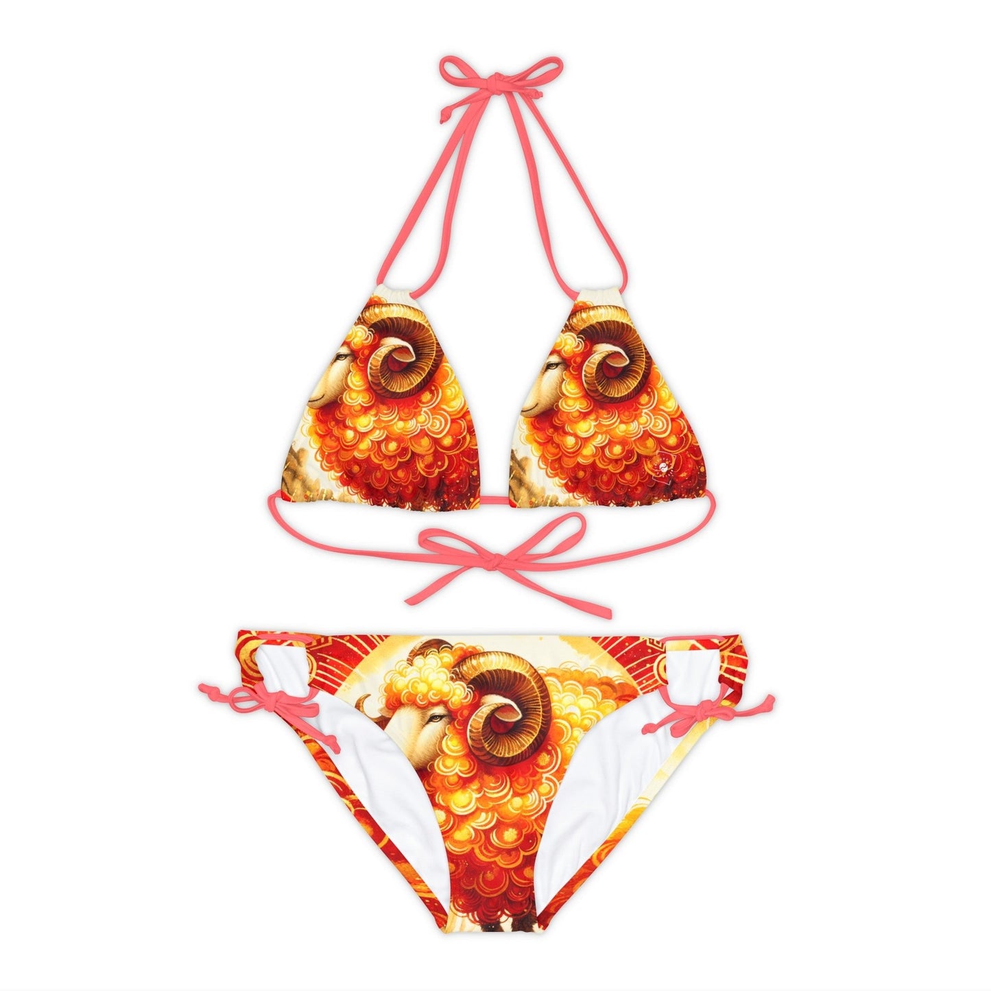 "Auspicious Gold of Divine Ewe: A Lunar New Year Revelry" - Lace - up Bikini Set - iSquaredYoga