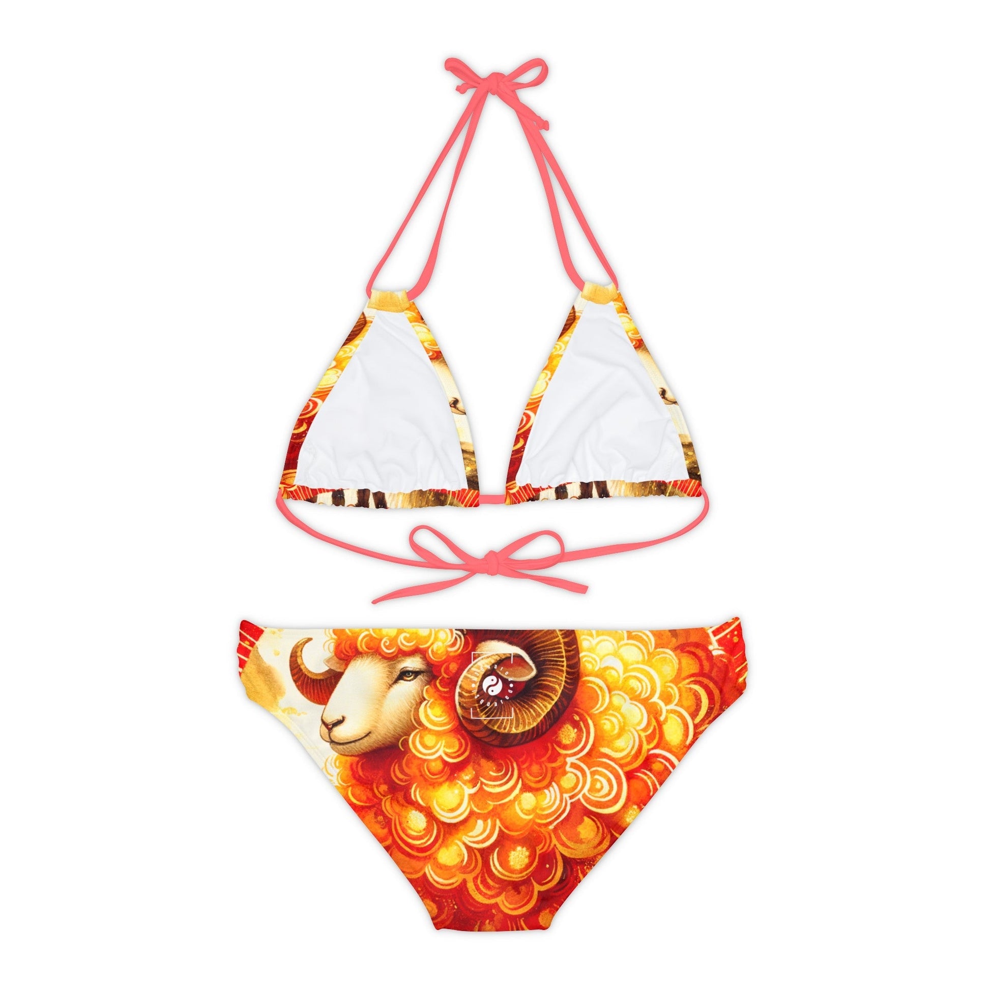 "Auspicious Gold of Divine Ewe: A Lunar New Year Revelry" - Lace - up Bikini Set - iSquaredYoga