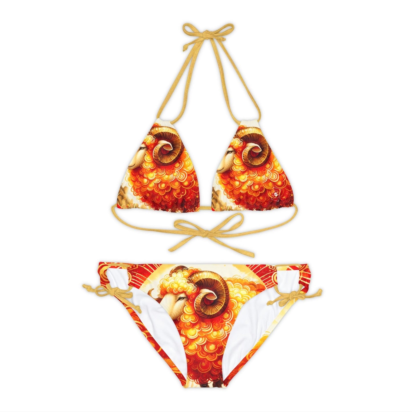 "Auspicious Gold of Divine Ewe: A Lunar New Year Revelry" - Lace - up Bikini Set - iSquaredYoga