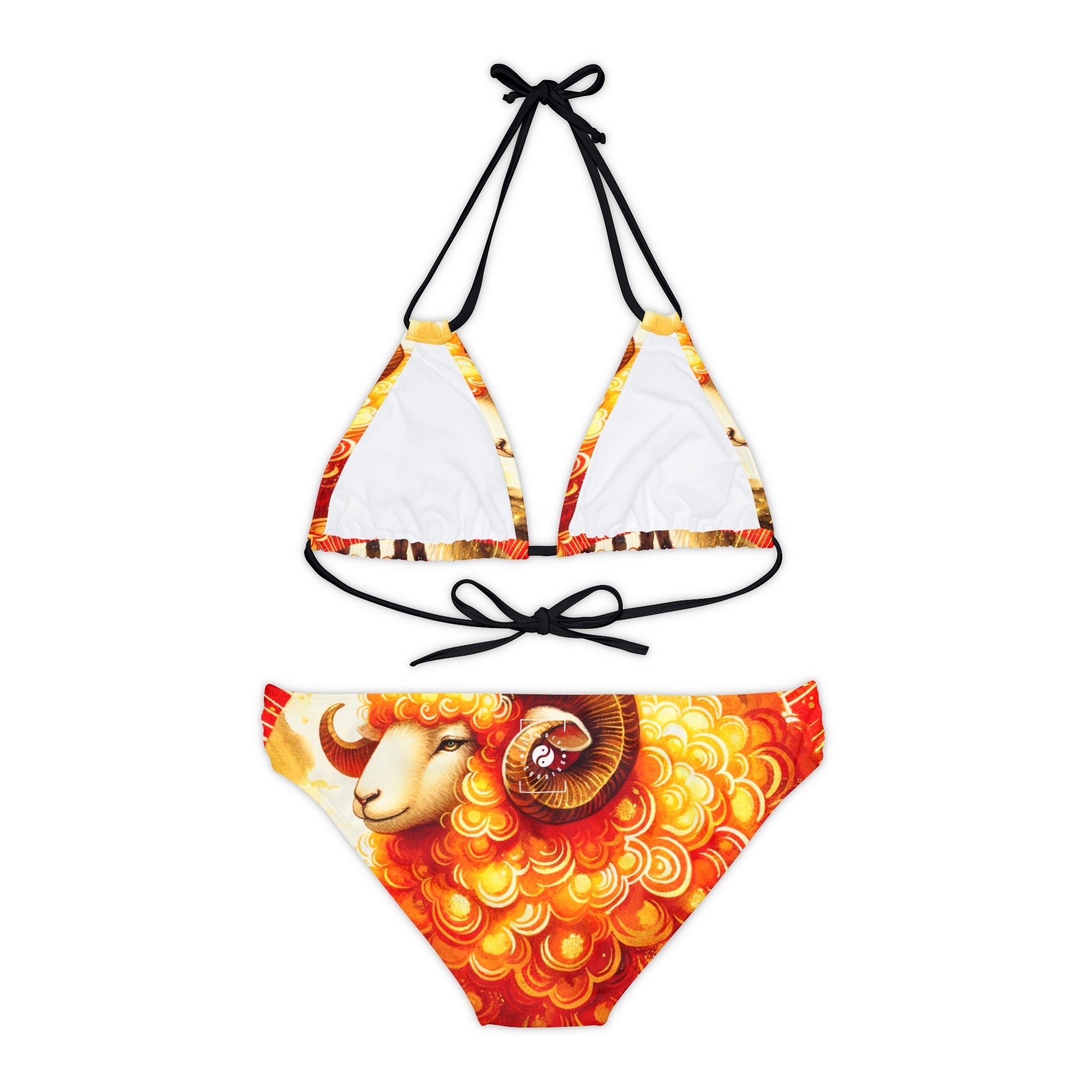 "Auspicious Gold of Divine Ewe: A Lunar New Year Revelry" - Lace - up Bikini Set - iSquaredYoga